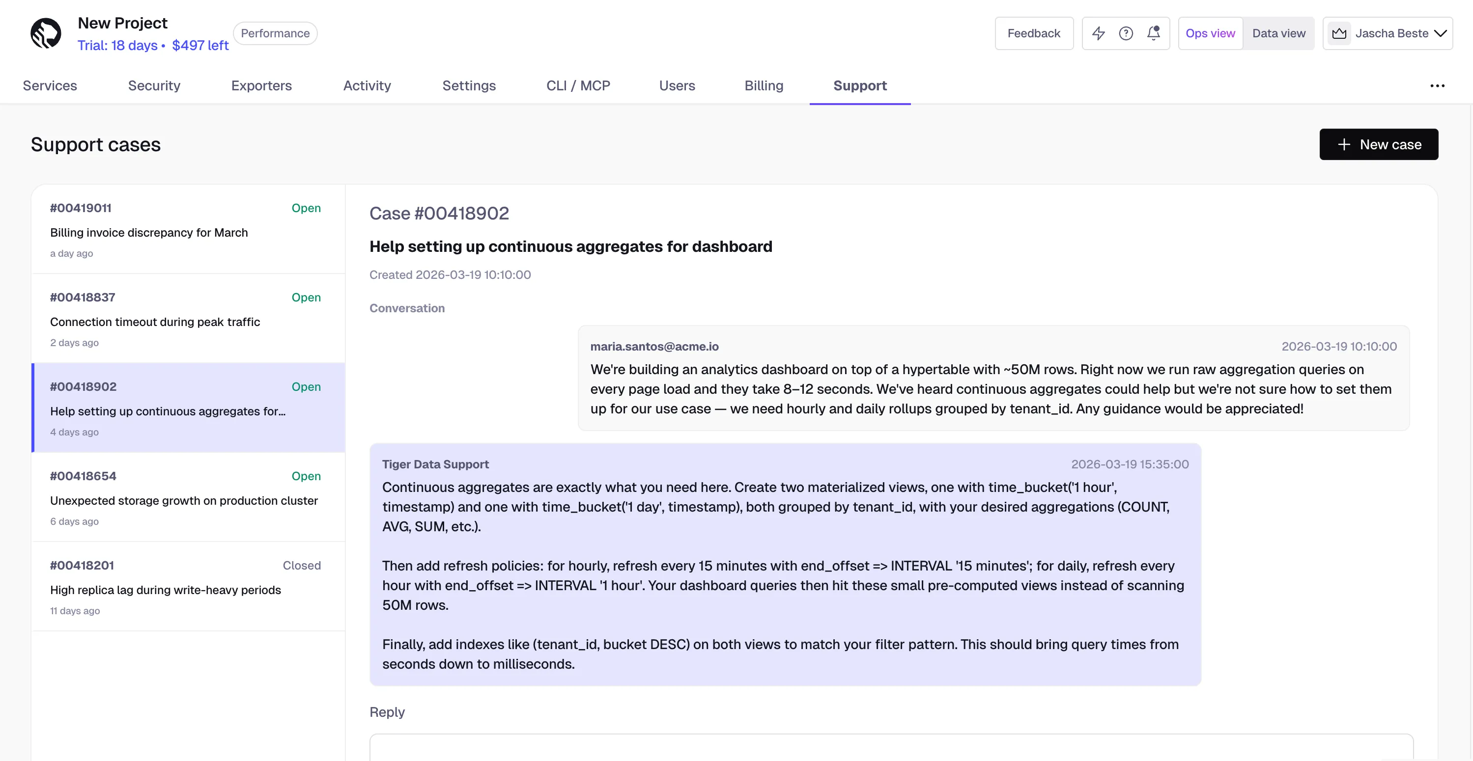 Manage support in Tiger Cloud